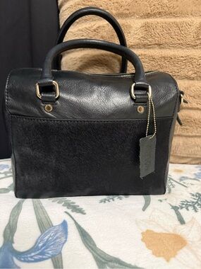 Danier Black Leather & Genuine Calf Hair Satchel / Crossbody Bag